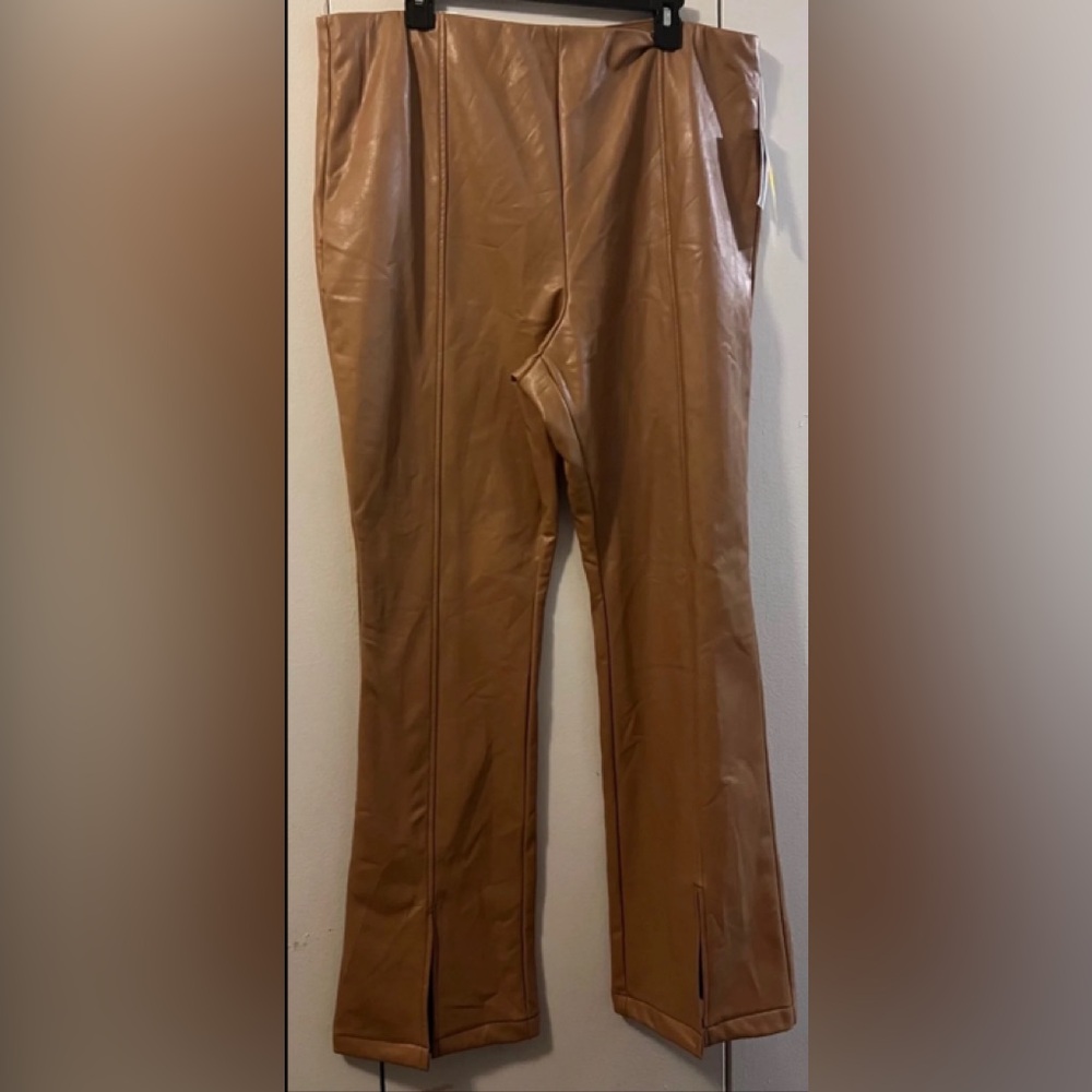 TINSELTOWN CAMEL FAUX LEATHER PANTS (2X), (3X), NWT